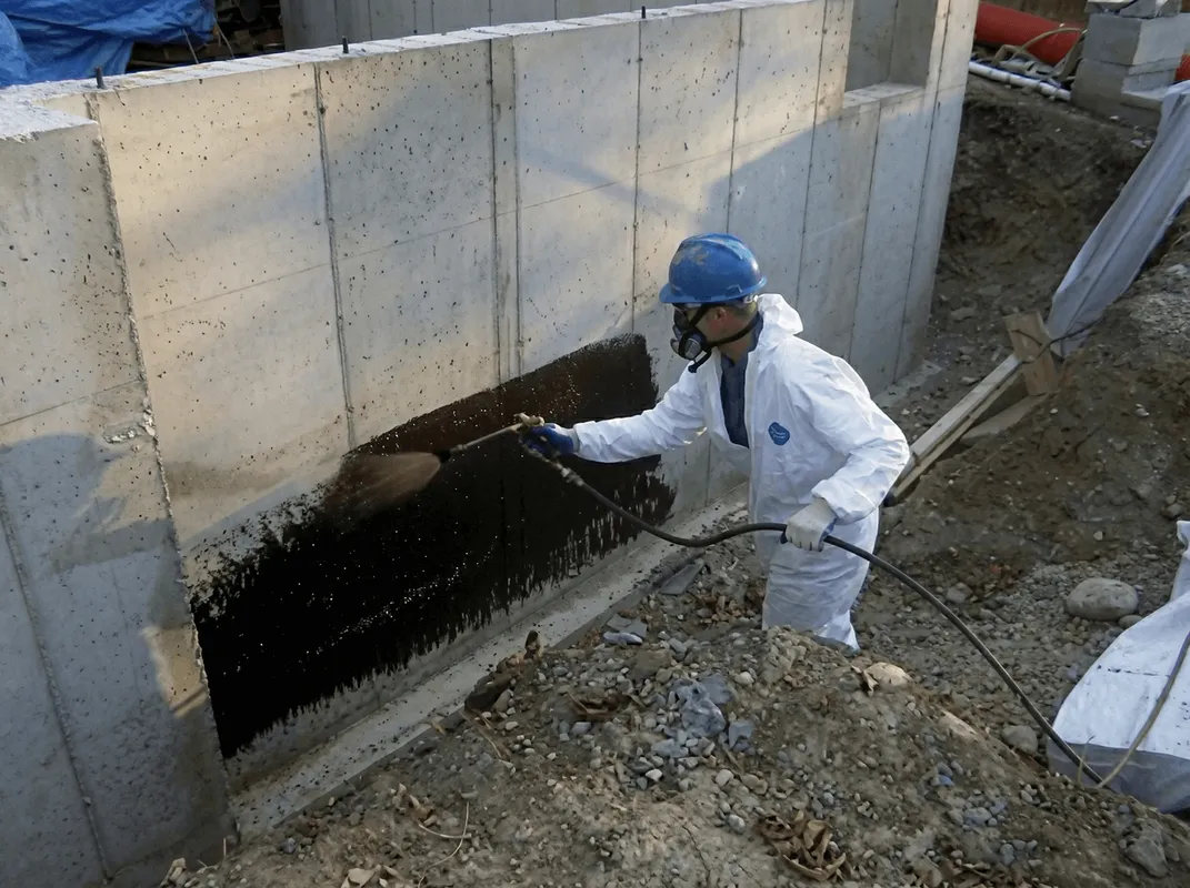 Professional waterproofing the exterior walls of the basement in Cincinnati, OH
